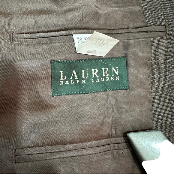 Ralph Lauren Brown Crosshatch Pattern 2-Button 100% Wool Suit Jacket Sz 42L Coat - Picture 8 of 12